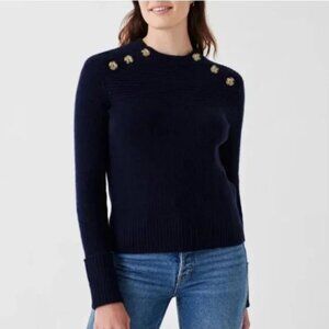 Faherty Mulino Ribbed Wool Cashmere Shoulder Buttons Sweater *Fits Like Small*